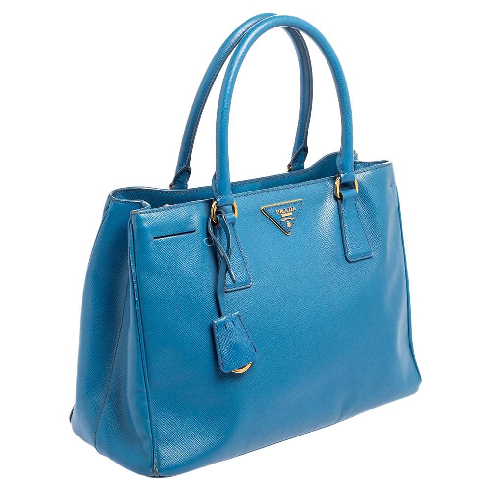 Women's Prada Blue Saffiano Lux Leather Medium Galleria Tote