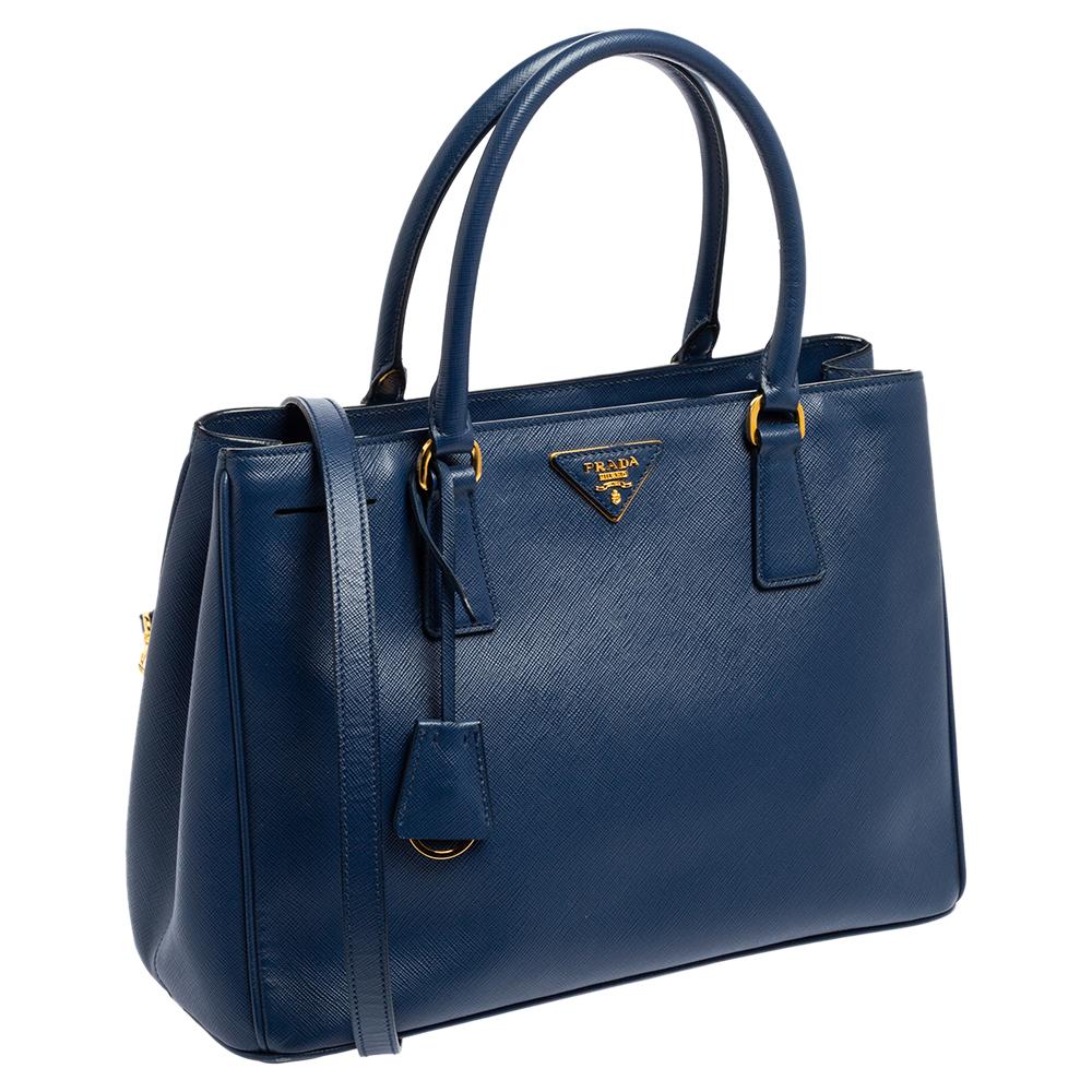 Women's Prada Blue Saffiano Lux Leather Medium Galleria Zip Tote