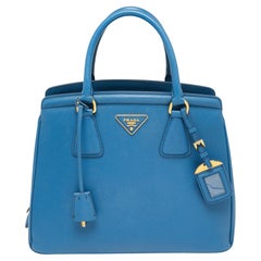 Prada Blue Saffiano Lux Leather Medium Galleria Zip Tote