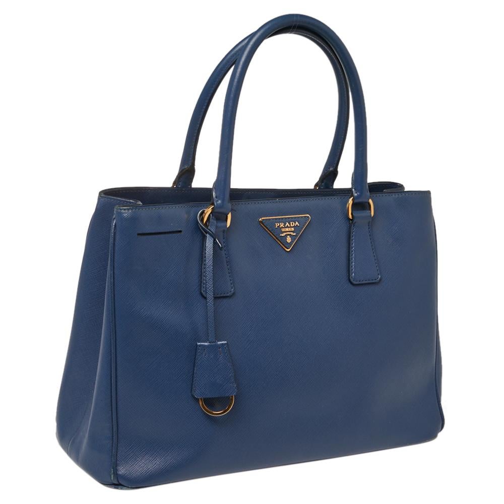 Women's Prada Blue Saffiano Lux Leather Medium Open Tote