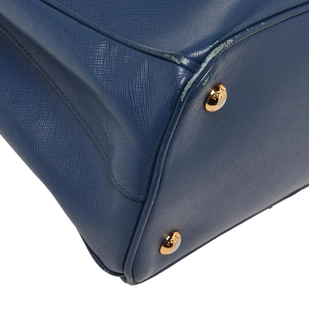 Prada Blue Saffiano Lux Leather Medium Open Tote 4