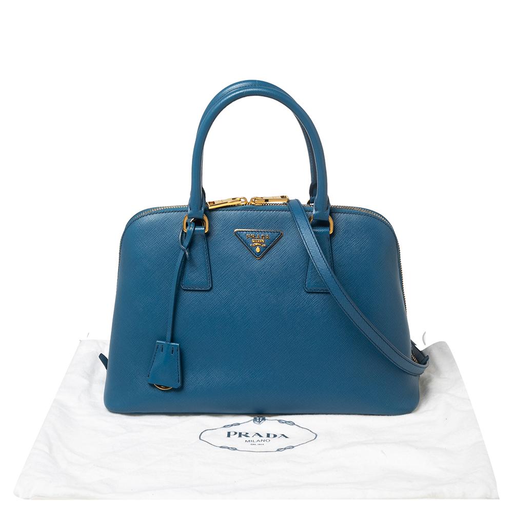 Prada Blue Saffiano Lux Leather Medium Promenade Satchel 4