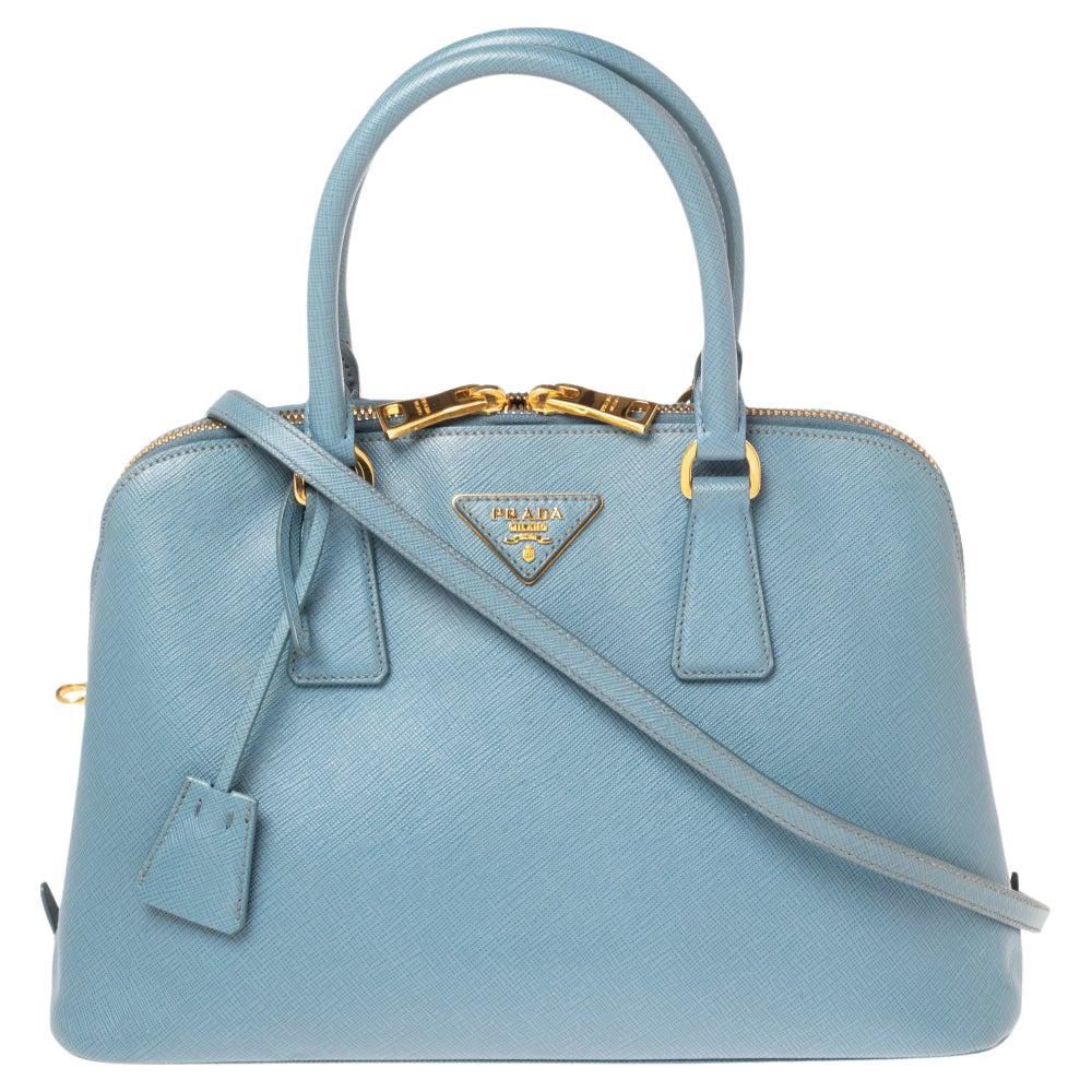 Prada Blue Saffiano Lux Leather Medium Promenade Satchel