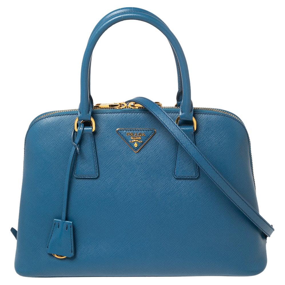 Prada Blue Saffiano Lux Leather Medium Promenade Satchel