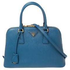 Prada Blue Saffiano Lux Leather Medium Promenade Satchel