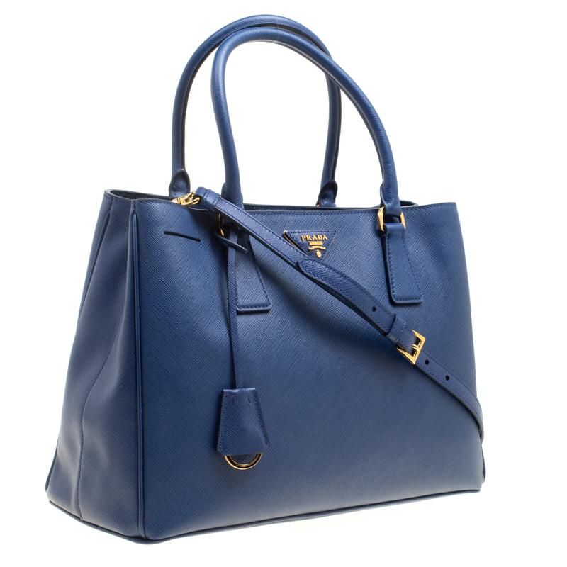 Women's Prada Blue Saffiano Lux Leather Medium Tote