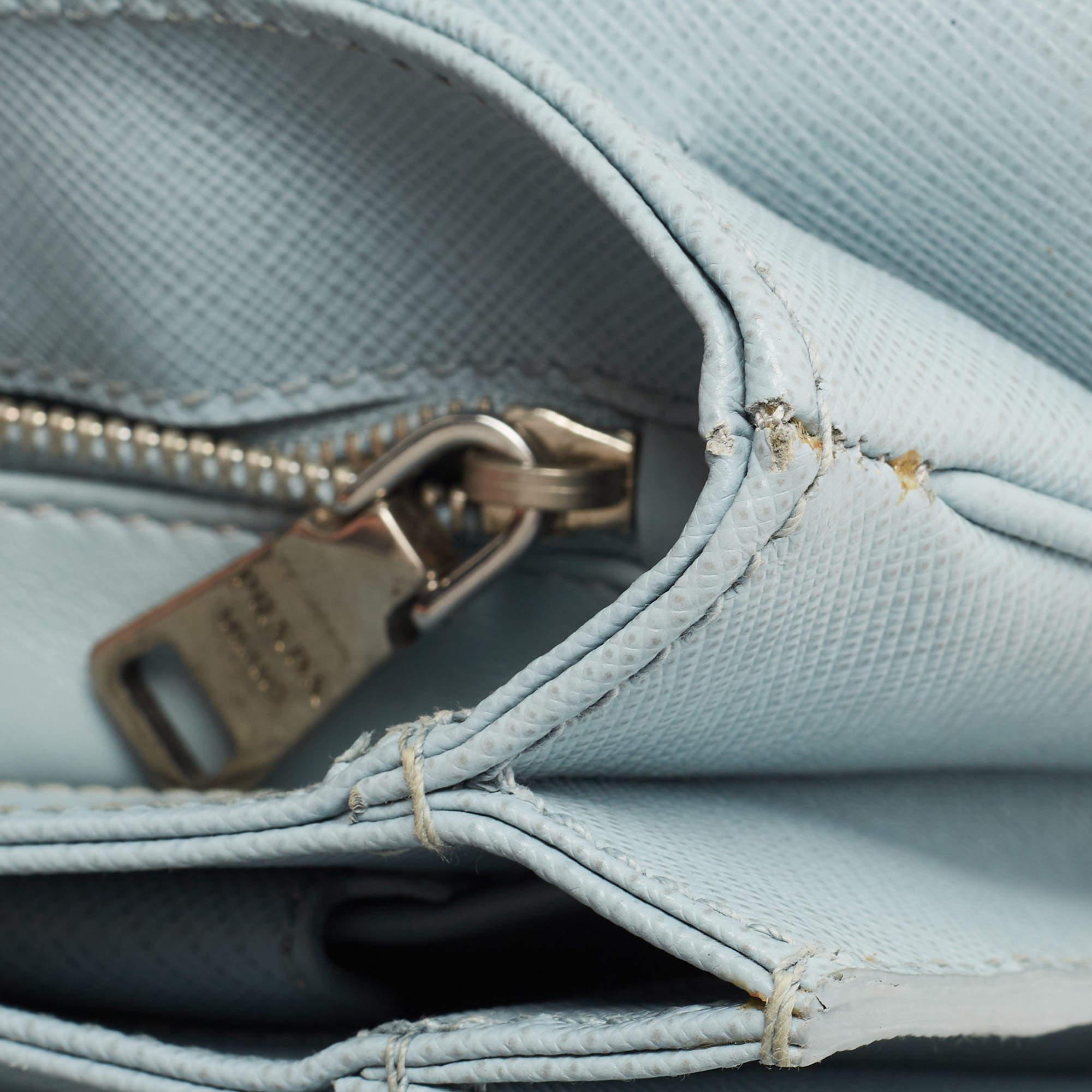Prada Blue Saffiano Lux Leather Metal Closure Chain Shoulder Bag 4