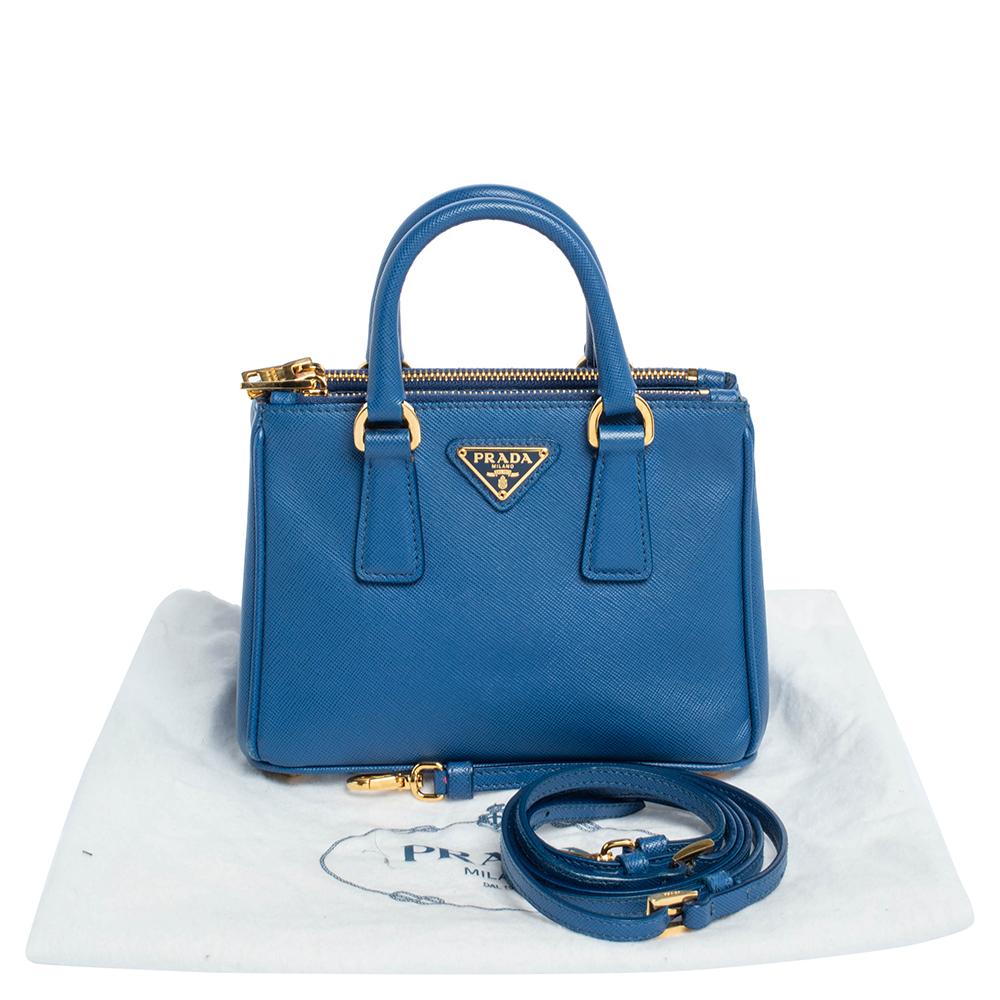 Prada Blue Saffiano Lux Leather Micro Double Zip Tote 7