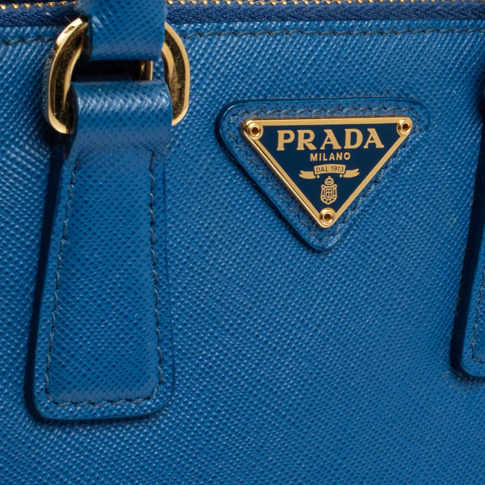 Women's Prada Blue Saffiano Lux Leather Micro Double Zip Tote