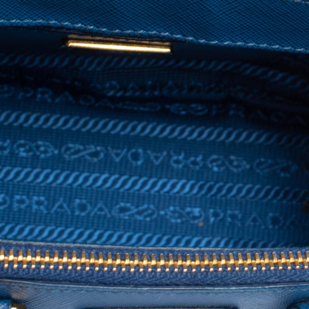 Prada Blue Saffiano Lux Leather Micro Double Zip Tote 2