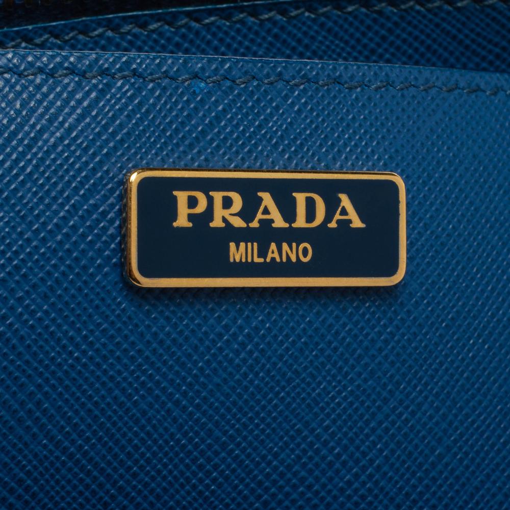 Prada Blue Saffiano Lux Leather Micro Double Zip Tote 3