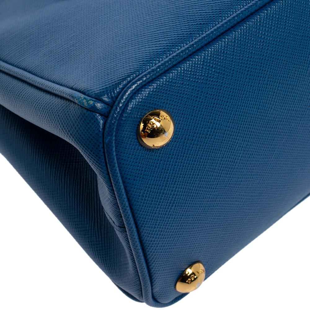 Prada Blue Saffiano Lux Leather Micro Double Zip Tote 4