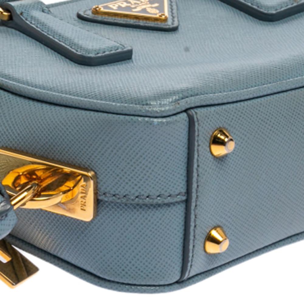 Prada Blue Saffiano Lux Leather Mini Bauletto Bag 3