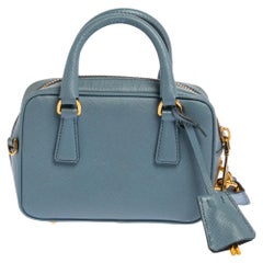 Prada Blue Saffiano Lux Leather Mini Bauletto Bag