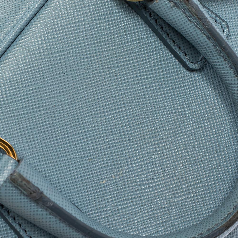 Gray Prada Blue Saffiano Lux Leather Mini Bauletto Bag