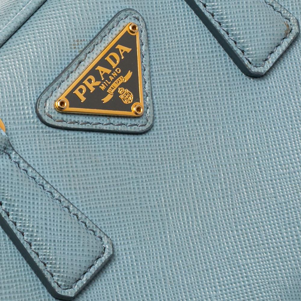 Prada Blue Saffiano Lux Leather Mini Bauletto Bag In Fair Condition In Dubai, Al Qouz 2