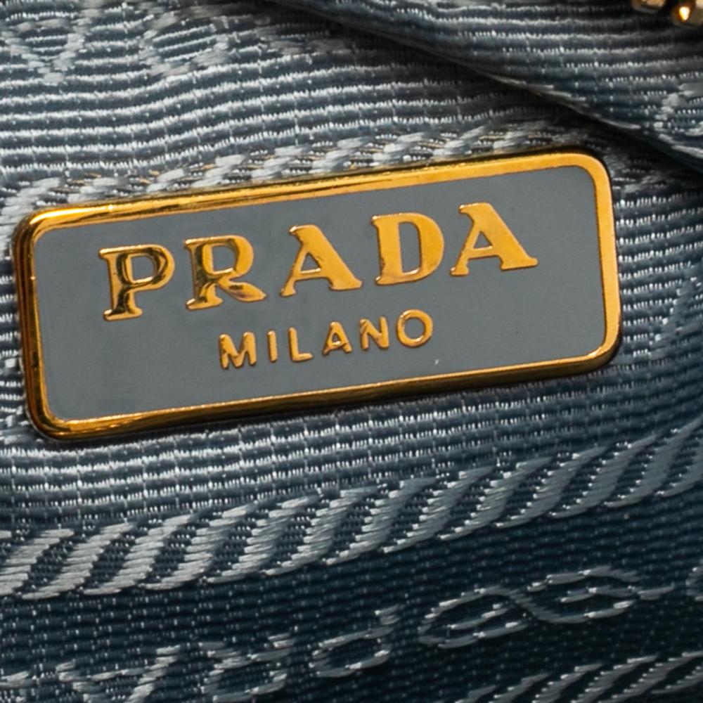 Women's Prada Blue Saffiano Lux Leather Mini Bauletto Bag