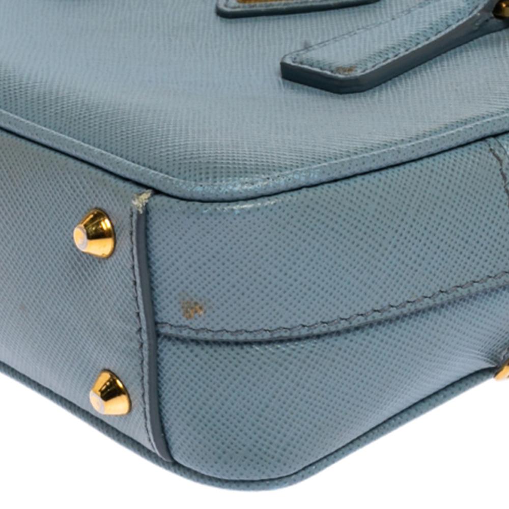 Prada Blue Saffiano Lux Leather Mini Bauletto Bag 1