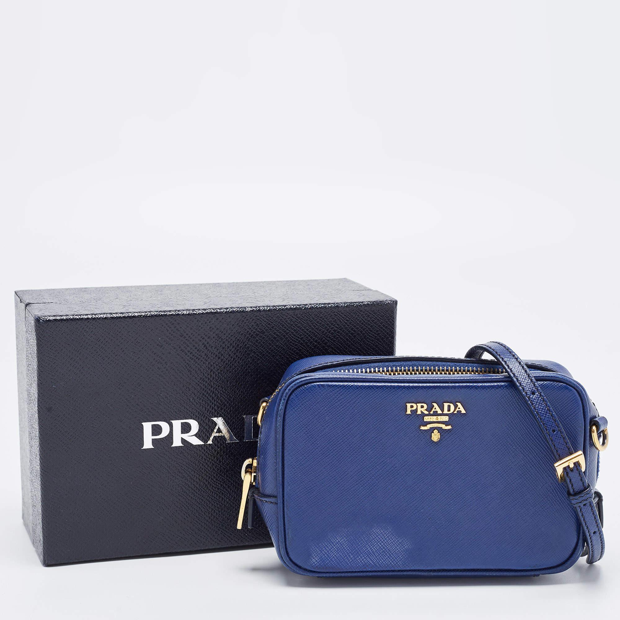 Prada Blue Saffiano Lux Leather Mini Camera Crossbody Bag 7