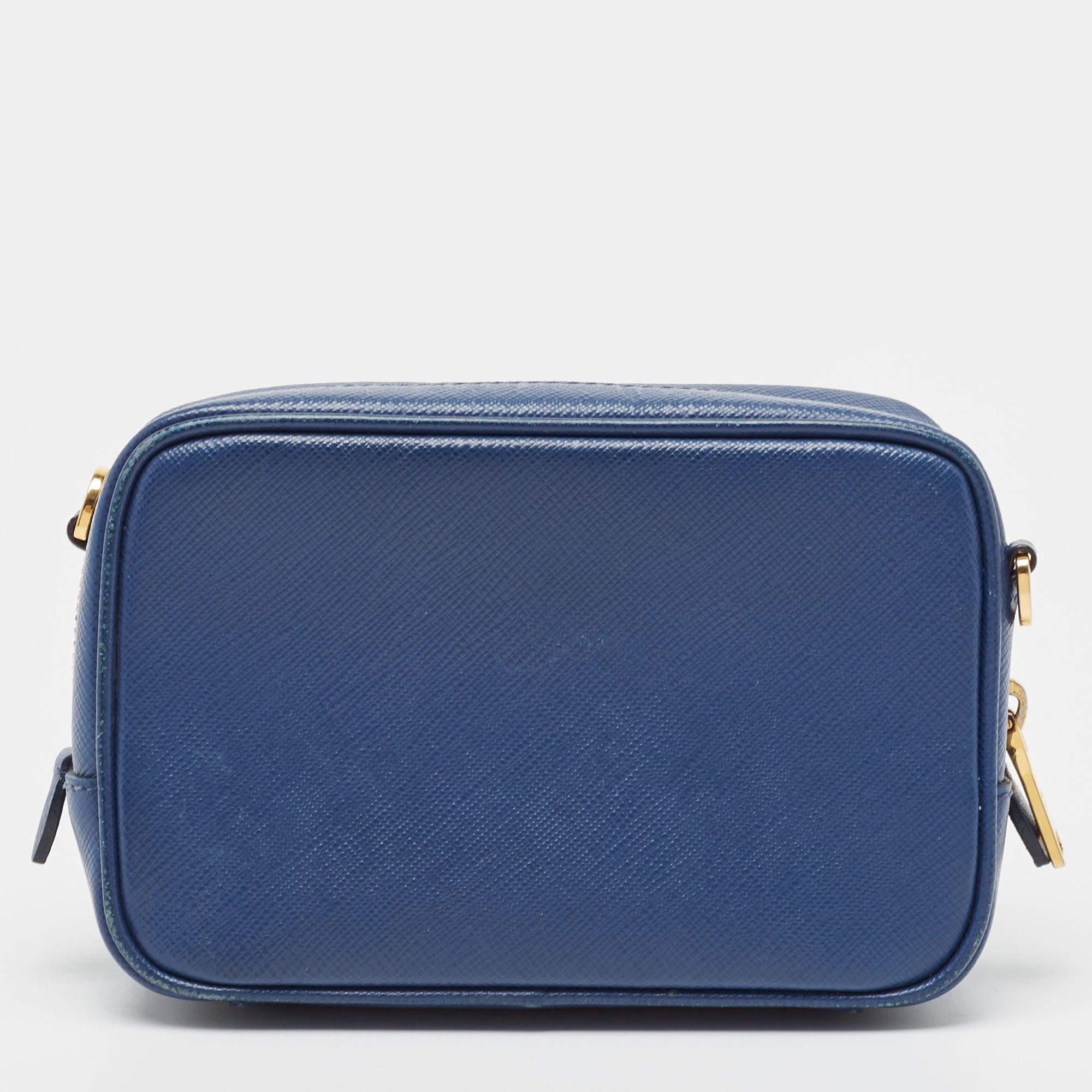 Prada Blue Saffiano Lux Leather Mini Camera Crossbody Bag 8