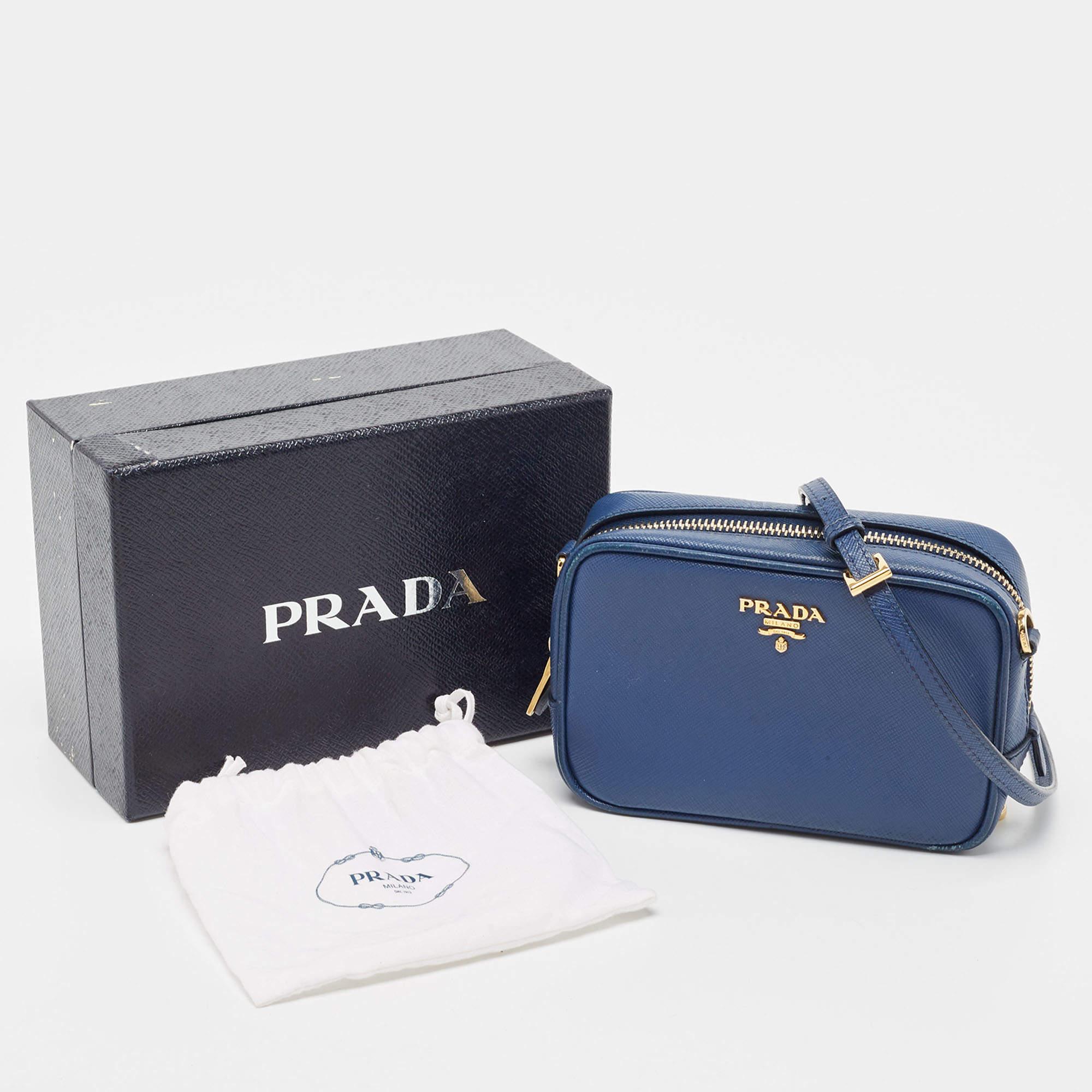 Prada Blue Saffiano Lux Leather Mini Camera Crossbody Bag 9