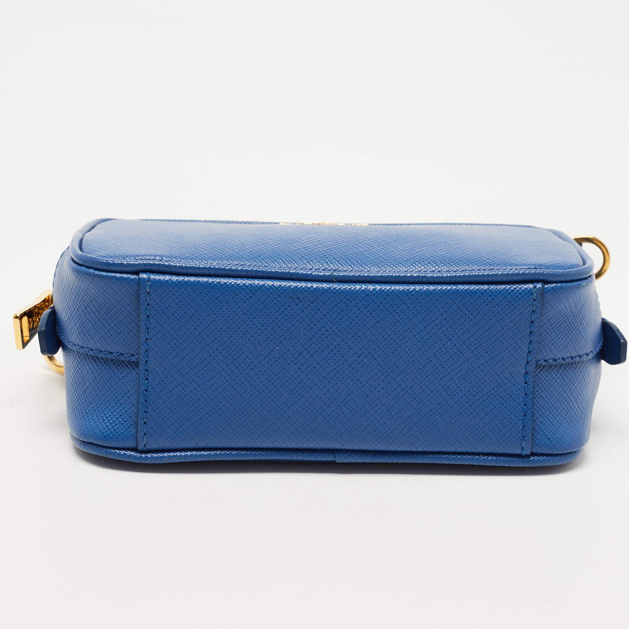 Prada Blue Saffiano Lux Leather Mini Camera Crossbody Bag In Good Condition In Dubai, Al Qouz 2