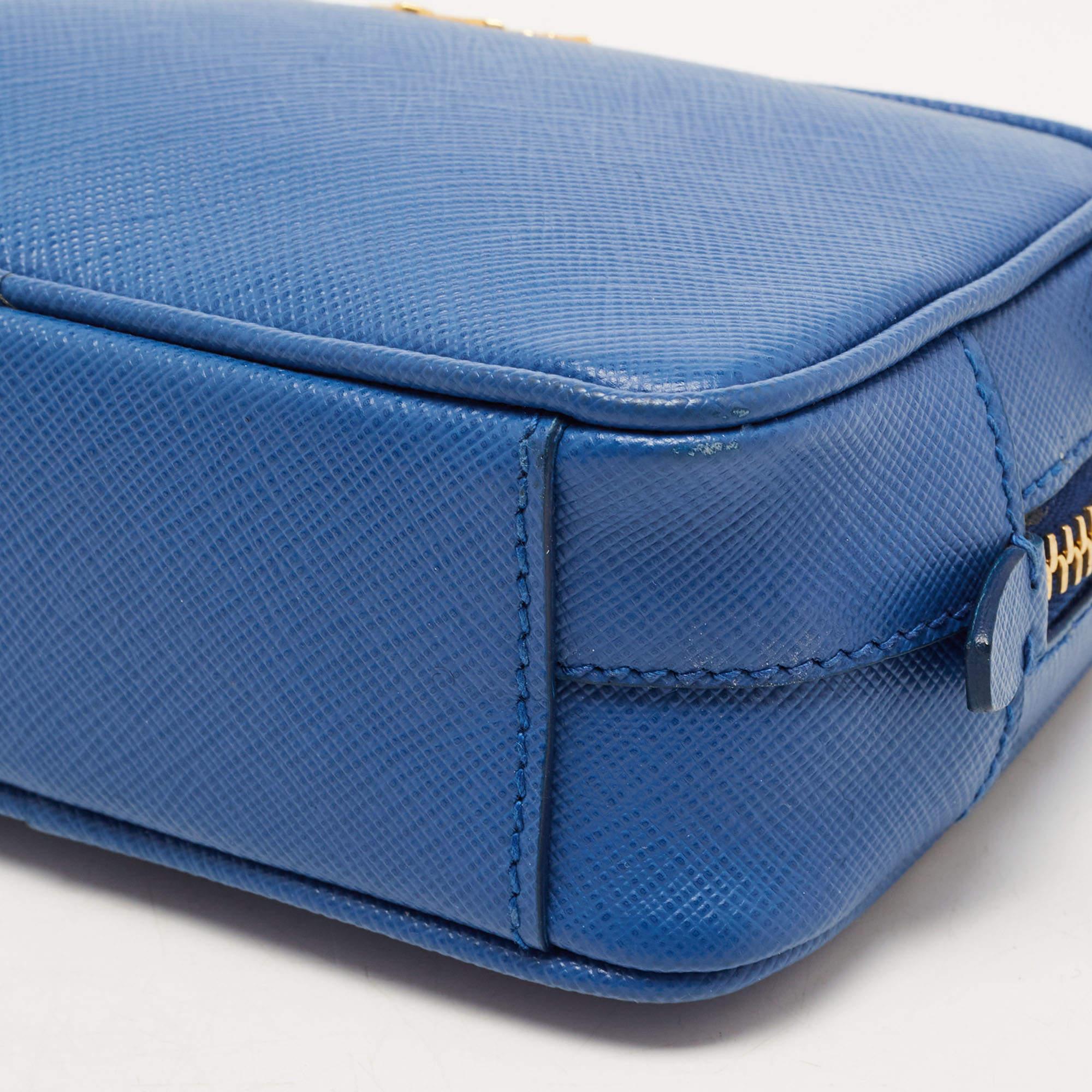 Prada Blue Saffiano Lux Leather Mini Camera Crossbody Bag 2