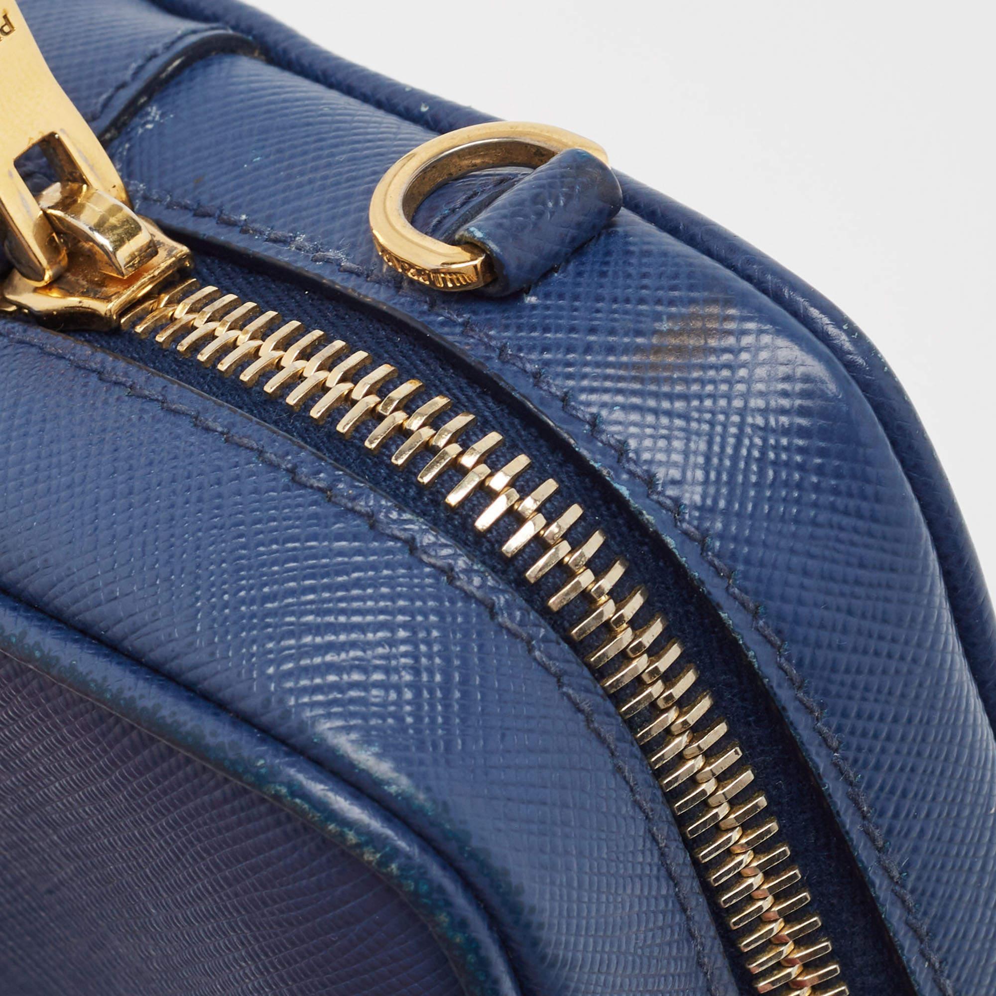 Prada Blue Saffiano Lux Leather Mini Camera Crossbody Bag 5
