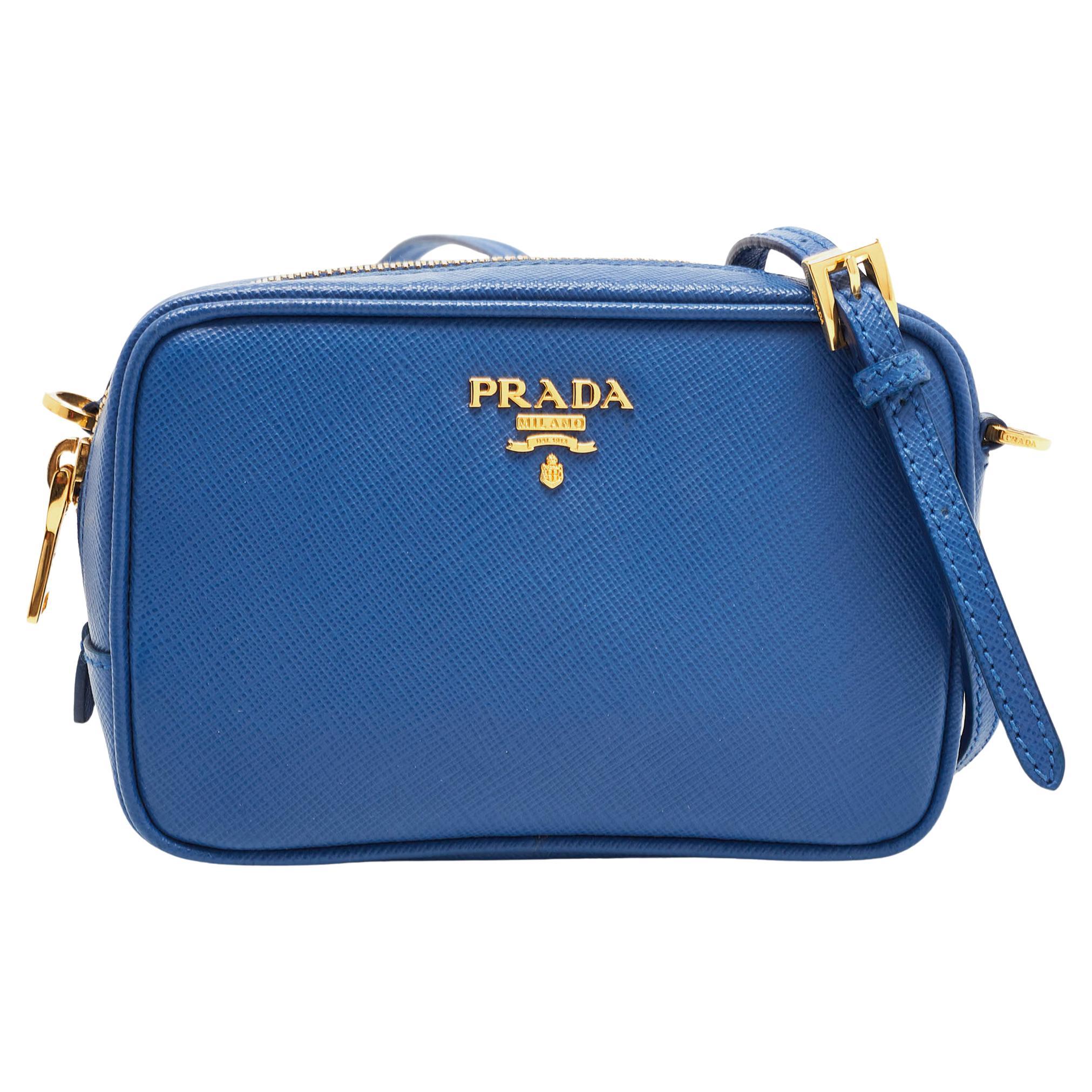 Prada Blue Saffiano Lux Leather Mini Camera Crossbody Bag at 1stDibs | prada  blue crossbody bag, prada cross-body bag with mini pouch