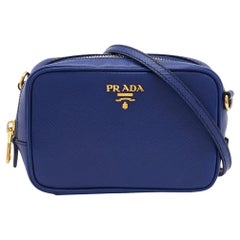 Prada Blue Saffiano Lux Leather Mini Camera Crossbody Bag