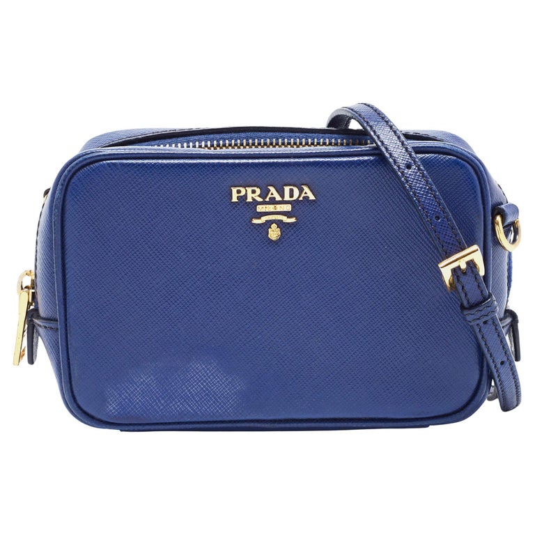 Prada Blue Saffiano Lux Leather Mini Camera Crossbody Bag at 1stDibs