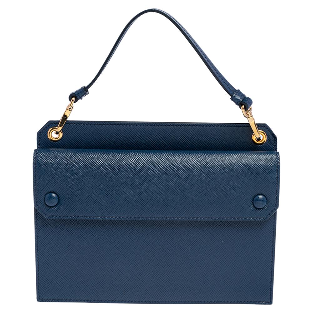 Prada Blue Saffiano Lux Leather Mini Crossbody Bag 3