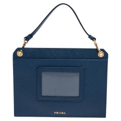 Prada Blue Saffiano Lux Leather Mini Crossbody Bag