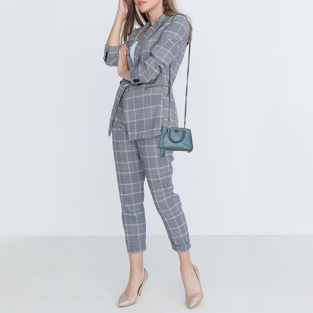 Prada Blau Saffiano Lux Leder Mini Promenade Crossbody Tasche (Grau)