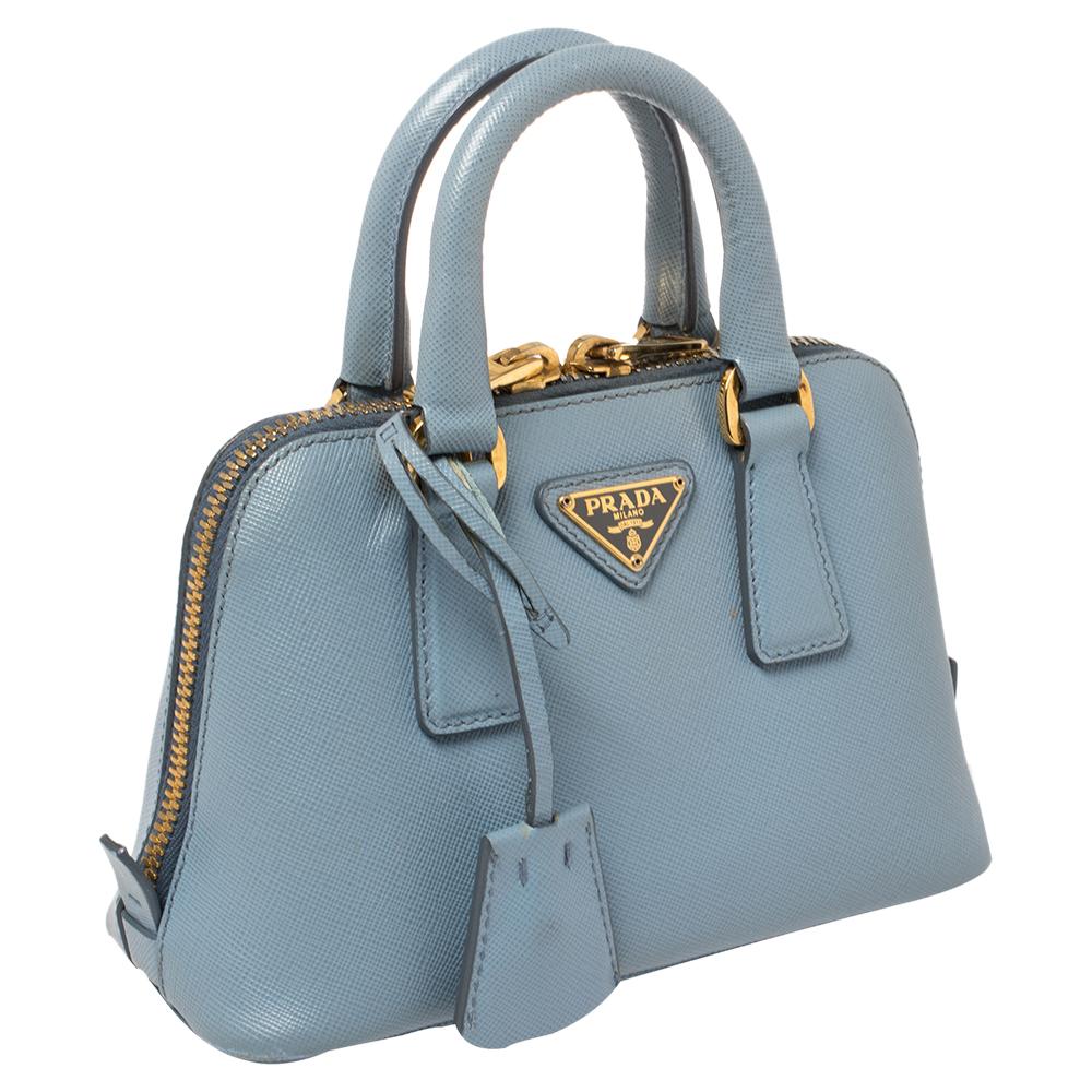 Prada Blau Saffiano Lux Leder Mini Promenade Crossbody Tasche im Zustand „Gut“ in Dubai, Al Qouz 2