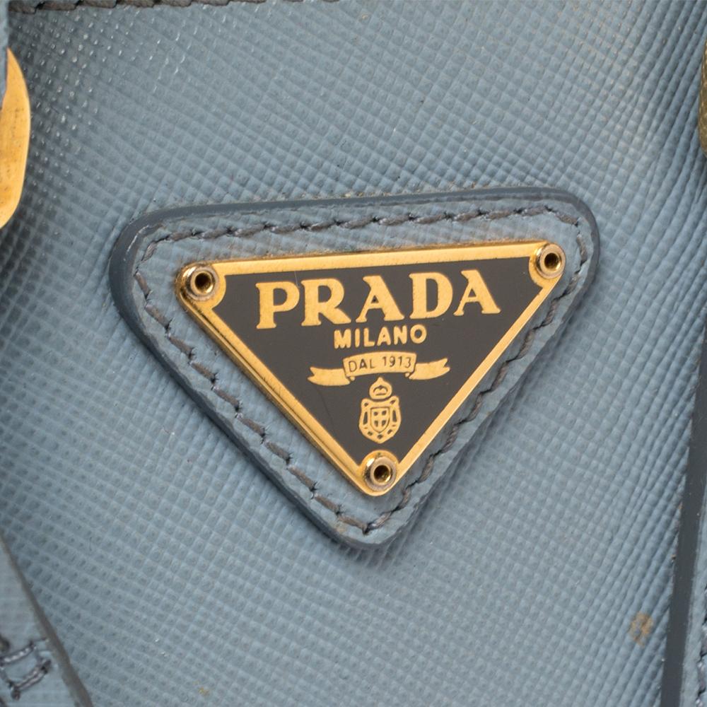 Prada Blau Saffiano Lux Leder Mini Promenade Crossbody Tasche Damen