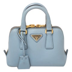 Prada Blau Saffiano Lux Leder Mini Promenade Crossbody Tasche