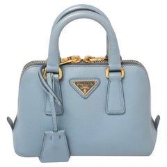 Prada Blue Saffiano Lux Leather Mini Promenade Crossbody Bag