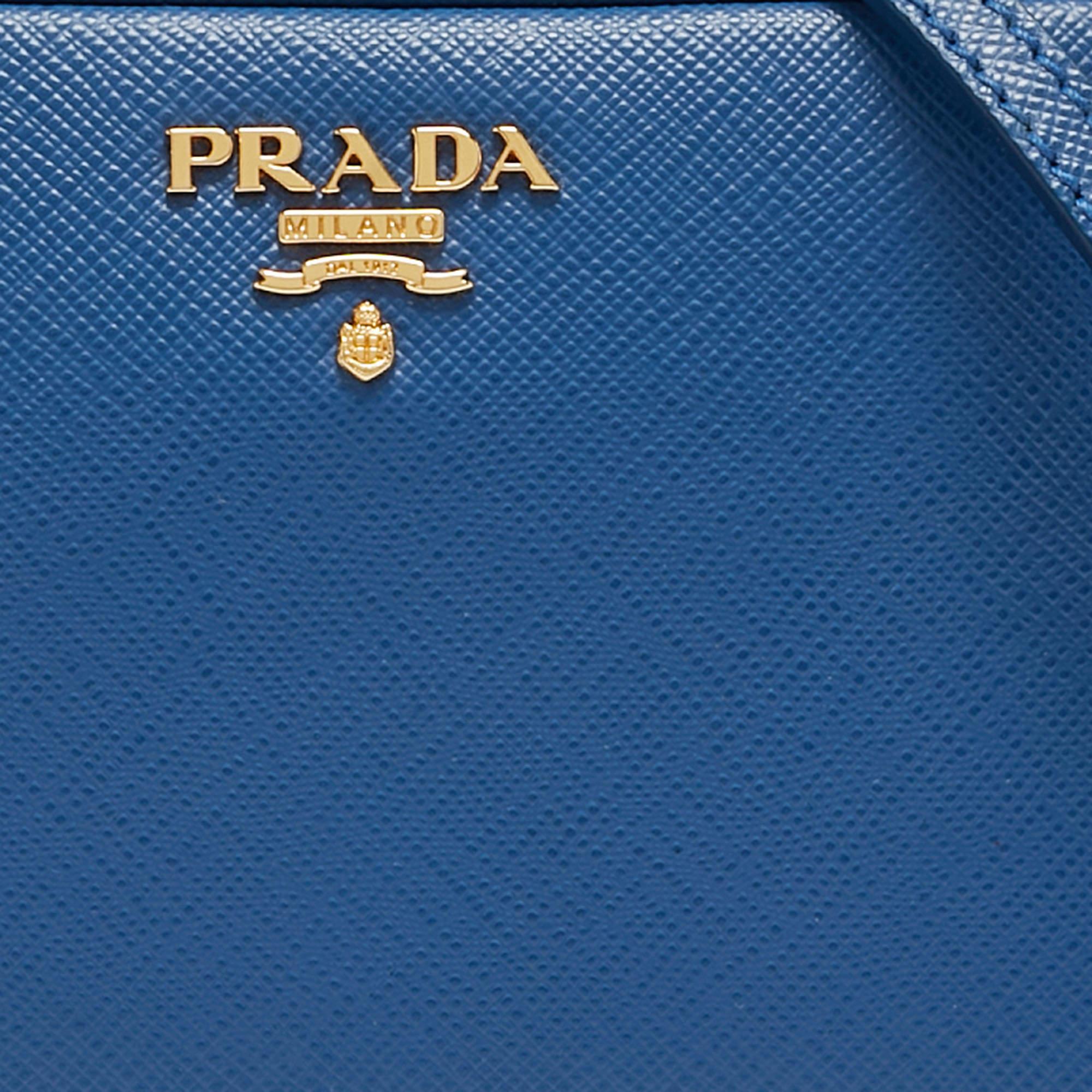 Prada Blue Saffiano Lux Leather Mini Top Zip Camera Bag 6