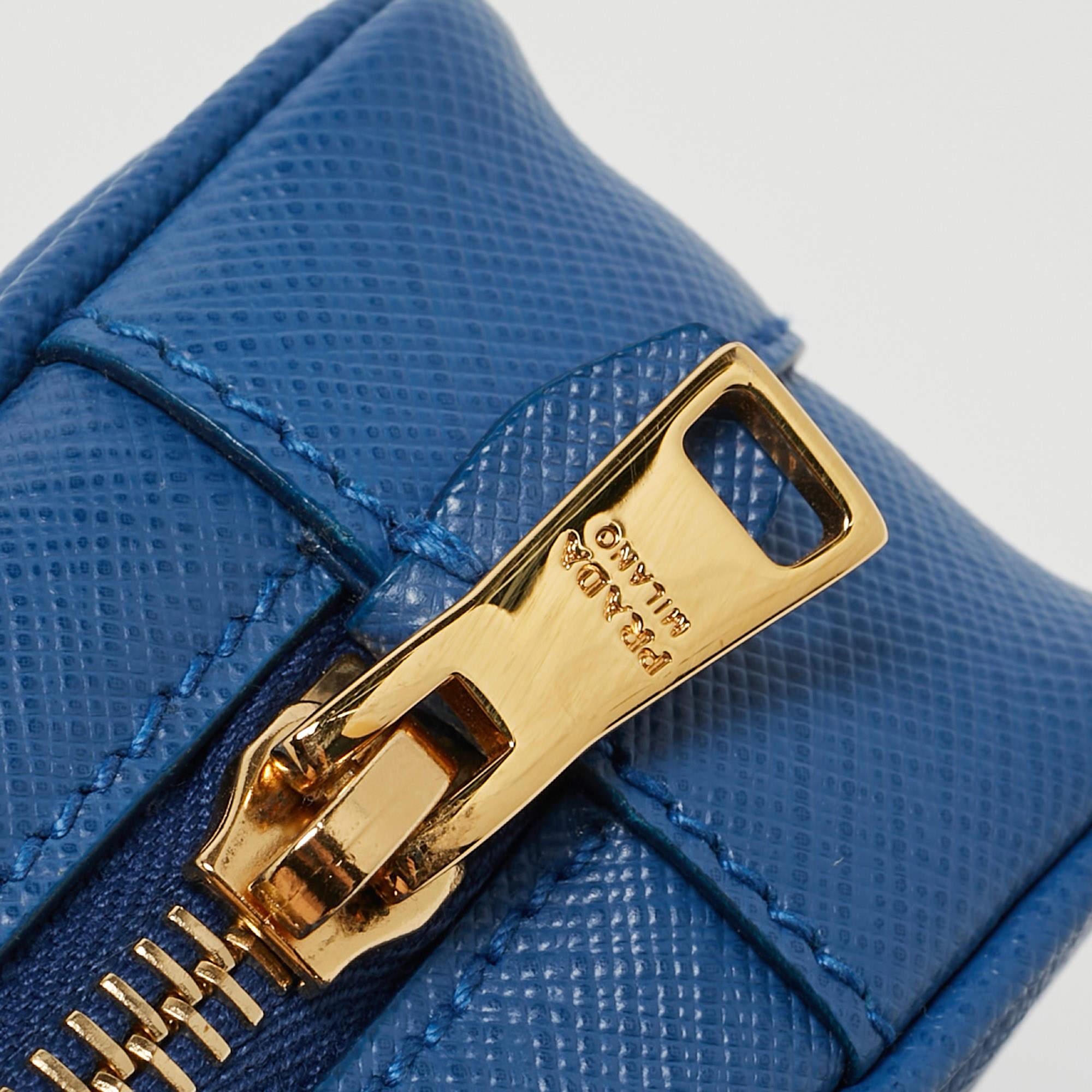 Women's Prada Blue Saffiano Lux Leather Mini Top Zip Camera Bag