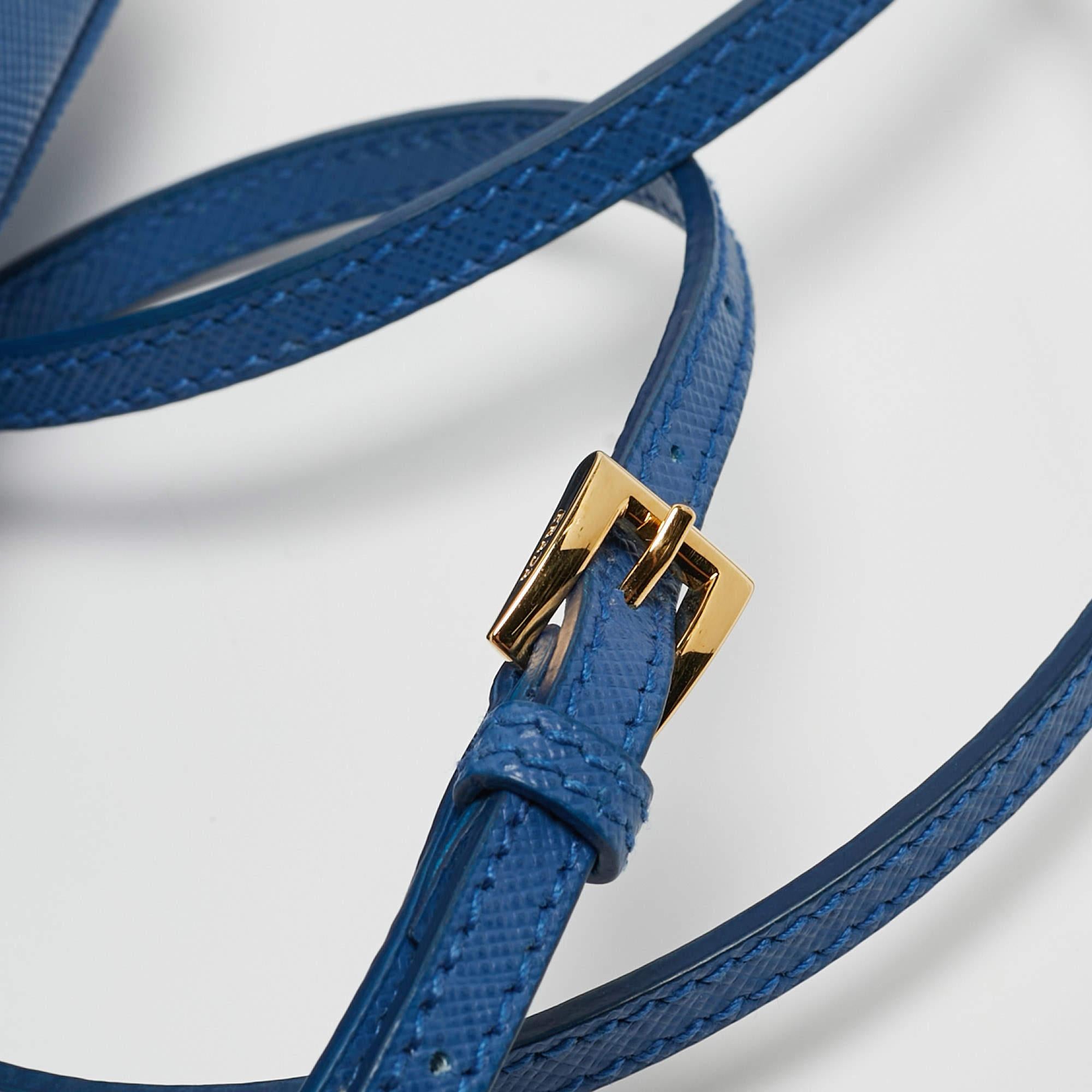 Prada Blue Saffiano Lux Leather Mini Top Zip Camera Bag For Sale 2