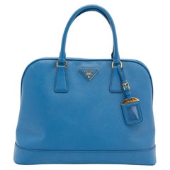 Prada Blue Saffiano Lux Leather Open Promenade Satchel