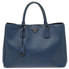 Prada Blue Saffiano Lux Leather Open Tote