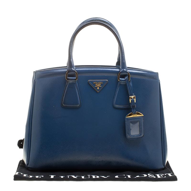 Prada Blue Saffiano Lux Leather Parabole Tote 6