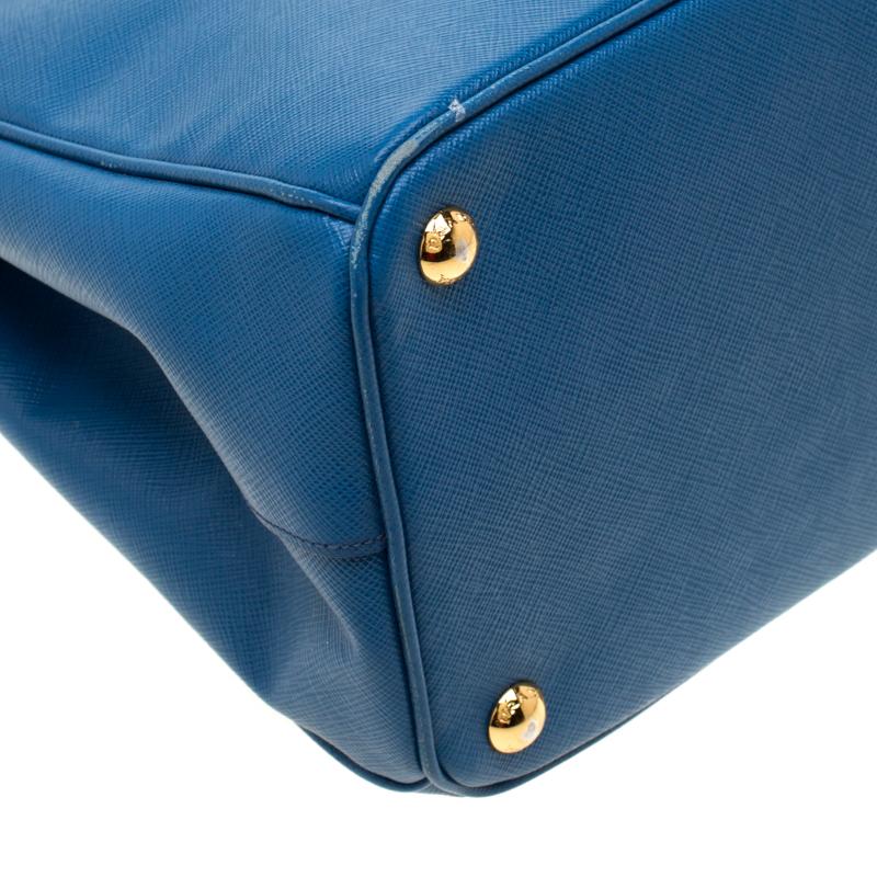 Prada Blue Saffiano Lux Leather Parabole Tote 6