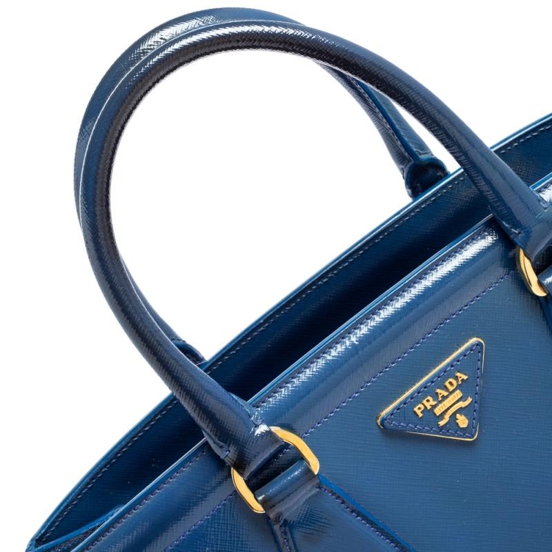 Prada Blue Saffiano Lux Leather Parabole Tote 7