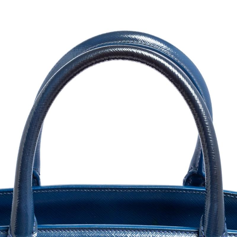 Prada Blue Saffiano Lux Leather Parabole Tote 8