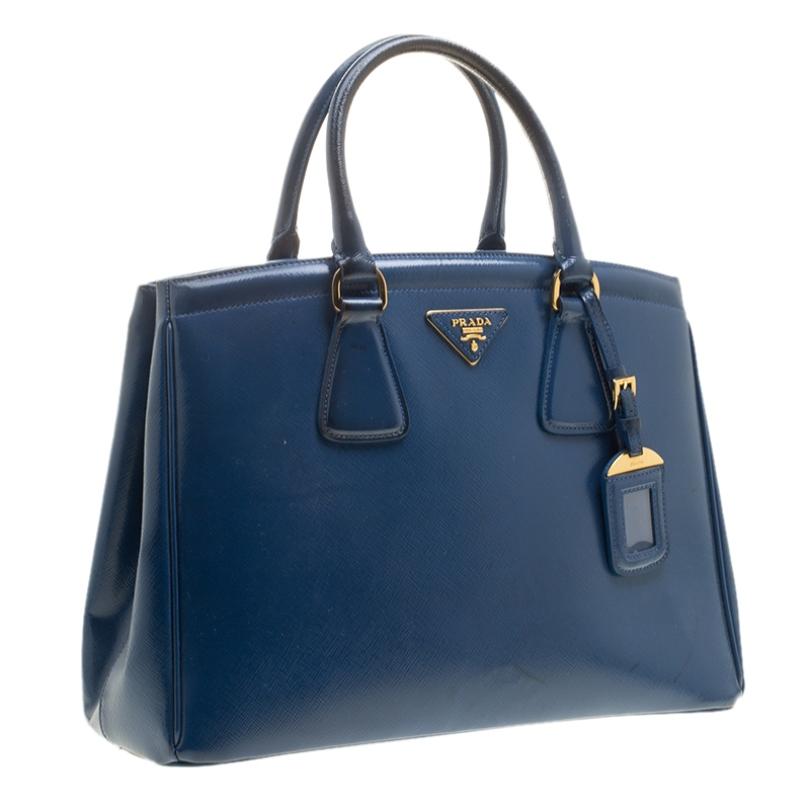 Women's Prada Blue Saffiano Lux Leather Parabole Tote