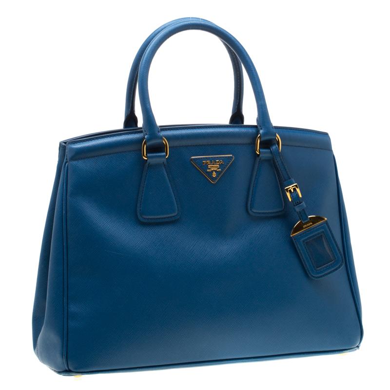 Women's Prada Blue Saffiano Lux Leather Parabole Tote
