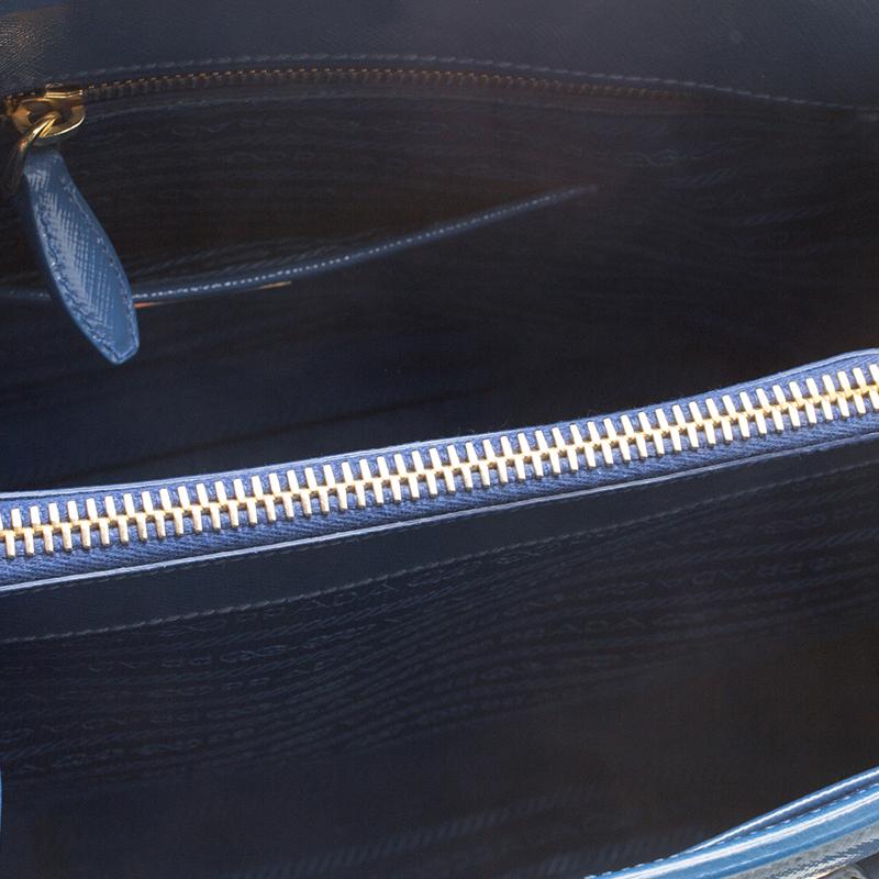 Prada Blue Saffiano Lux Leather Parabole Tote 1